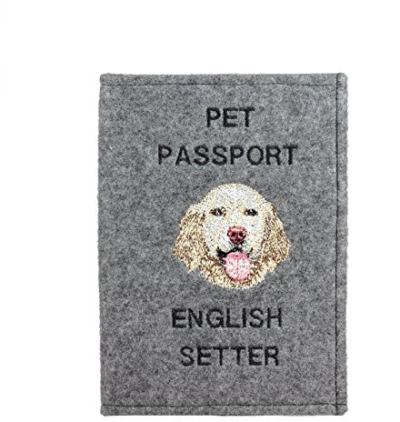 Art-Dog Hundepasshülle - Handgefertigte Filzhülle mit gesticktem Muster - Tierärztliche Reisepasshülle für Hunde - 17x12,5cm - English Setter
