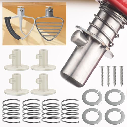 4 Sets of 304 Stainless Steel Quick Install Spring and Washer W/Stand Mixer Attachment Holders for KitchenAid 3.5 Quarts to 7 Quarts Mixers, Reducing Wobble and Space-saving Storage