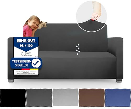Wasserabweisender Sofa Bezug - Rutschfester Sofaüberwurf Couch| Schutz vor Flecken & Tierhaaren | Couch Überzug | Flexibler Sofaschutz | Sofa Überzug, Überzug Sofa, Couch Bezüge (Dunkelgrau, 3 Seater)