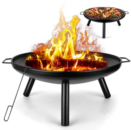 Outdoor Fire Pits For Garden: Large BBQ Firepit Bowl With Grill For Outdoors Camping