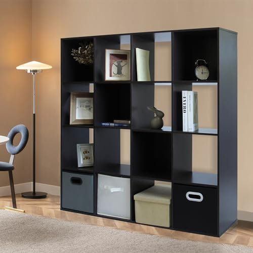 PACHIRA Bücherregal mit 16 Fächern, Würfelregal Aus Holzwerkstoff Für Wohnzimmer, Freistehender Bücherschrank Aktenregal Stufenregal Büroregal, Offenes Aufbewahrungsregal Für Kleidung, Spielzeug