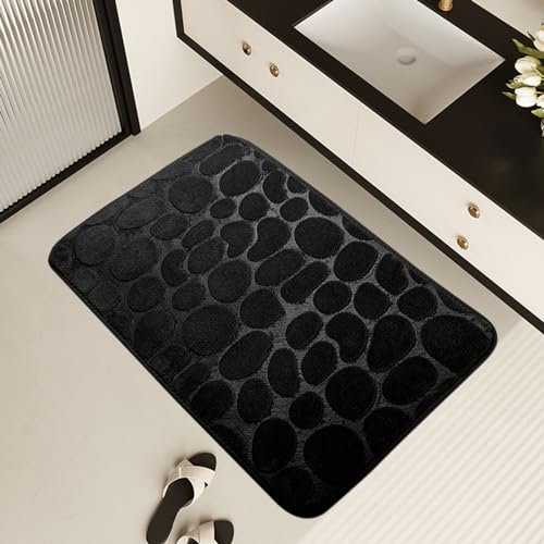 Hemibald Tapis de Bain Antidérapant,Tapis de Salle de Bain en Flanelle,Super Absorbant,Lavable en Machine,Tapis de Douche Extra épais pour la Salle de Bain (Noir, 40x60cm)