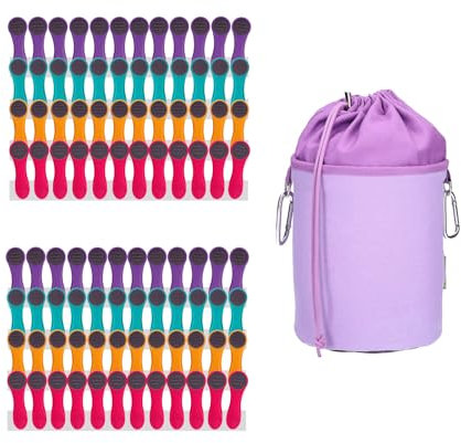 trendfinding 96 pinzas para la ropa con muelles de compresión, de acero inoxidable, tacto suave, 1 bolsa para pinzas de la ropa, color lila y gris