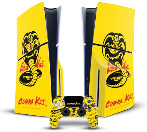 Head Case Designs Offizielle Cobra Kai Logo Ikonisch Vinyl Haut Gaming Aufkleber kompatibel mit Sony PlayStation 5 PS5 Slim Disc Edition Console & DualSense Controller