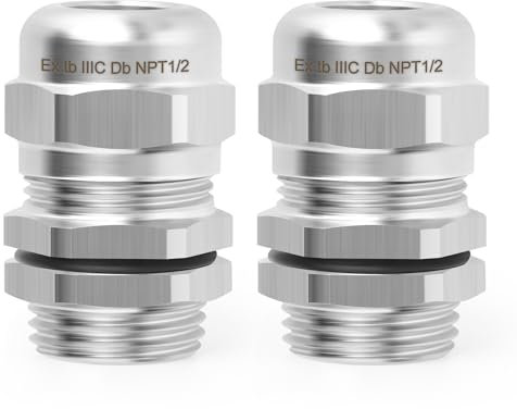 QCQIANG 2 x NPT1/2 Zoll Edelstahl-Kabelverschraubung mit Mutter, verstellbare 8–12 mm wasserdichte Kabeldurchführung Kabelverschraubungsschutz
