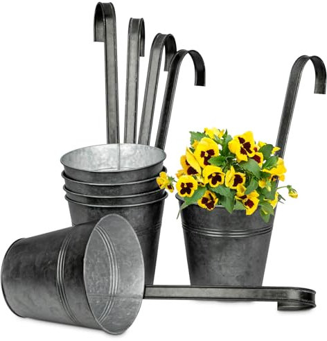 Oairse 6PCS Hanging Plant Pot 13CM Galvanised Planter with Detachable Hook Zinc Plant Pot Vintage Metal Flower Pot Garden Vase Bucket for Indoor Outdoor Balcony Decor