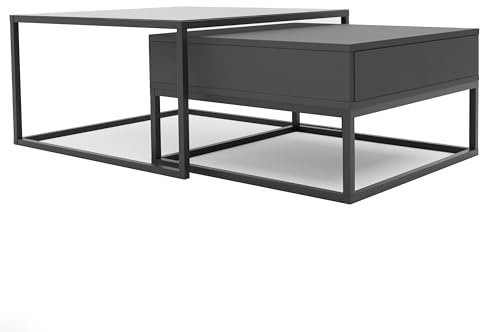 GREKPOL Couchtisch Elegant 2in1 - Wohnzimmertisch - Kaffeetisch - 36x60 / 41x70 - Beistelltisch - Couchtisch mit Stahlgestell - Sofatisch - Modern - Teetisch (Schwarz + Glas)