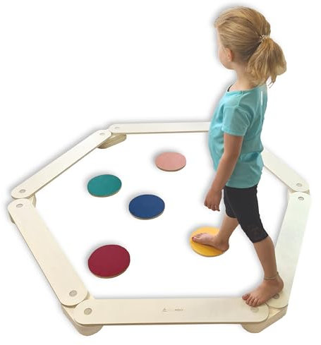 Balancierbalken für Kinder aus Holz inkl. Balanciersteine, Balancebalken für drinnen und draußen