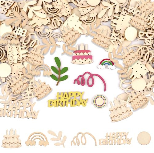 150 Stück Holz Happy Birthday Konfetti Tischdeko Geburtstag, Streudeko Geburtstag Holz, Happy Birthday Deko Luftschlangen, Geburtstagsdeko Tisch Mann Frau