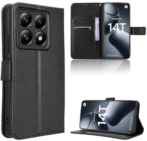 Rojeuinn Cover per Xiaomi 14T 5G custodie,Premium Portafoglio Magnetica Flip Case,Custodia con fibra di carbonio-Nero