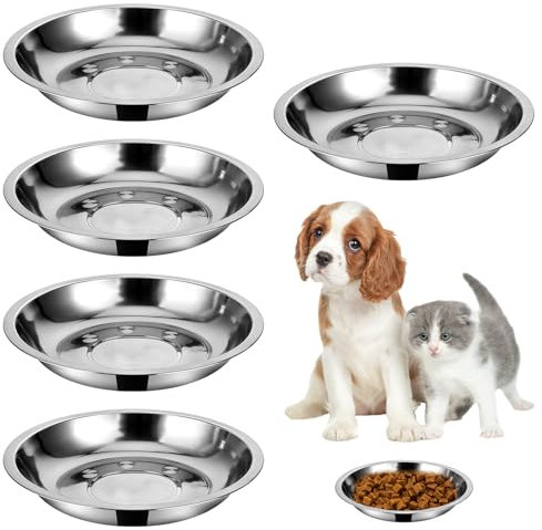 5 Stück Katzennapf Flach Hund Futternapf Ersatznapf Hunde und Katzennapf aus Edelstahl KatzennäPfe Flacher Haustiernapf Metall Futternapf und Trinknapf für Kleine Mittlere und GroßE Katzen Und Hunde