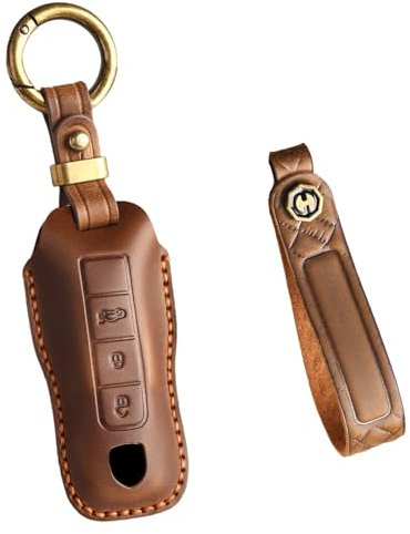 Ysbxitu Schlüsselhülle - Schutz für Porsche Schlüsselanhänger-Fernbedienung Cover Passt für Cayenne Panamera 911 971 9YA 970 Macan Boxster Carrera Taycan Wasserdichte Smart Key Shell Case A Braun