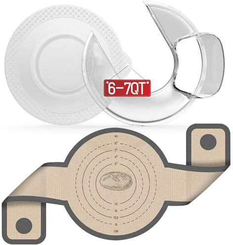 Pouring Shield Compatible with Kitchenaid 6, 7QT Bowl-Lift Stand Mixers, Splash Guard for 6-7 Quart Stainless Steel Mixer Bowl-Lift Stand Mixers with Extra Mixer Bowl Cover & Silicone Bread Sling