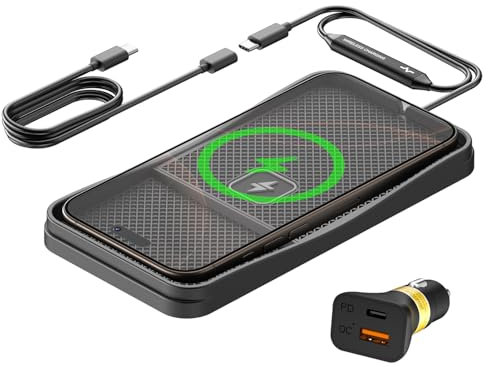 Wireless Car Charging Pad, Polmxs 15W Fast Wireless Car Charger Pad Non Slip Charging Mat 30cm Cable with 70cm Extension Cable Compatible with iPhone 16/15/14/13/12/11, Samsung, Google