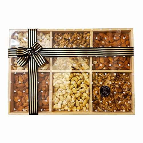 Premium Ceylona Grande Nut Hamper – 3 Varieties of Raw Cashews, Almonds & Chilean Walnuts | Elegant Wooden Gift Tray – Healthy Snack Gift for Birthdays, Holidays & Corporate Gifting