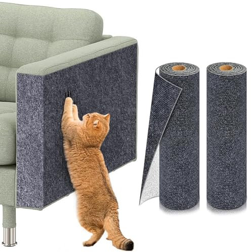 Self Adhesive Cat Scratching Mat, 2PCS Cat Scratch Mat Couch Furniture Protector Wall Mounted Anti Scratch DIY Climb Cats Scratcher Pads for Couch, Wall, Doors (Gray,30 * 100cm)