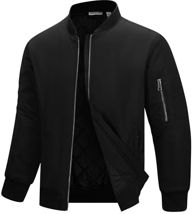 33,000ft Bomber Jacket Men Waterproof Windbreaker Insulated Puffer Jackets Sports Jackets Outwear for Motorcycle Hiking Golf Sailing Black/Dark Gray L