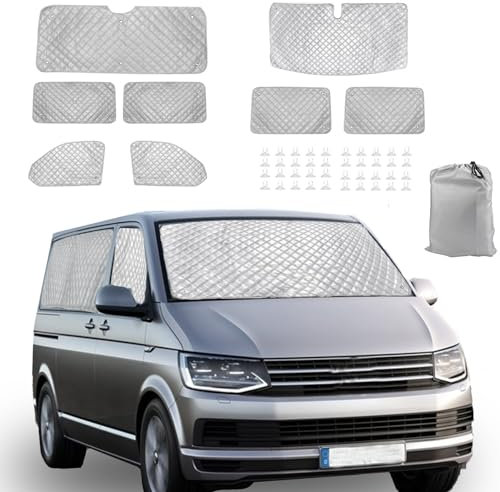 8stk Sonnenschutz Auto Frontscheibe Ersatz für VW T5 T6 SWB, Thermomatte Fahrerhaus Innen, Wasserdicht UV-Proof Sonnenschutz Auto Sonnenblende Frontscheibenabdeckung, 98% Verdunkelung