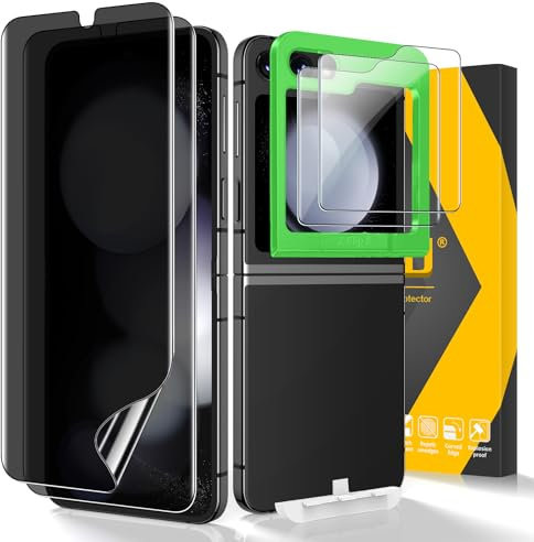 JEHOO pour Samsung Galaxy Z Flip 5 Protection d'écran Anti Espion, [2+2 pièces] Feuille intérieure en TPU + verre trempé, avec outil de positionnement amélioré, facile à installer