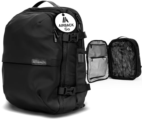 Airback GO Vakuum Rucksack Handgepäck – 16-32L, Vacuum Rucksack für Kabine, Reiserucksack Leicht & Erweiterbar, Komfortables & wasserbeständig Design, Schwarz