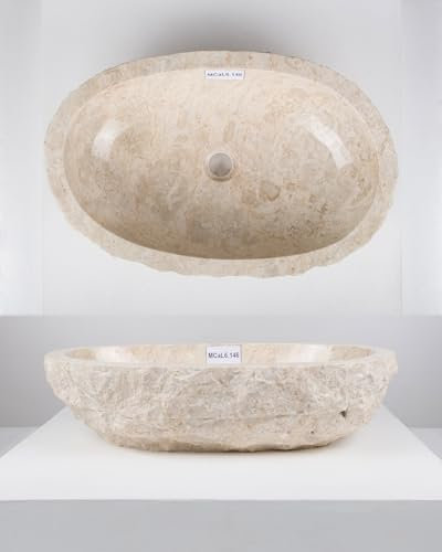 60 cm ovales Marmor Waschbecken in creme Farben von WOHNFREUDEN - Mit Unikat Auswahl