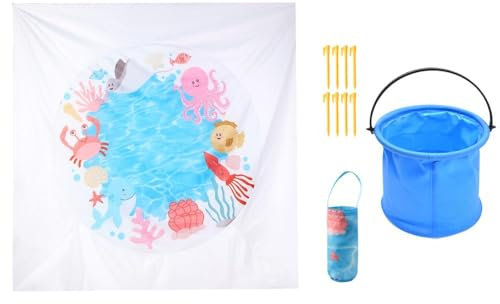 kkiuop Piscina quadrata per bambini, 2 in 1, coperta da spiaggia e piscina per bambini, 200 x 200 m, portatile, tema spiaggia pozzanghera, sabbia per bambini