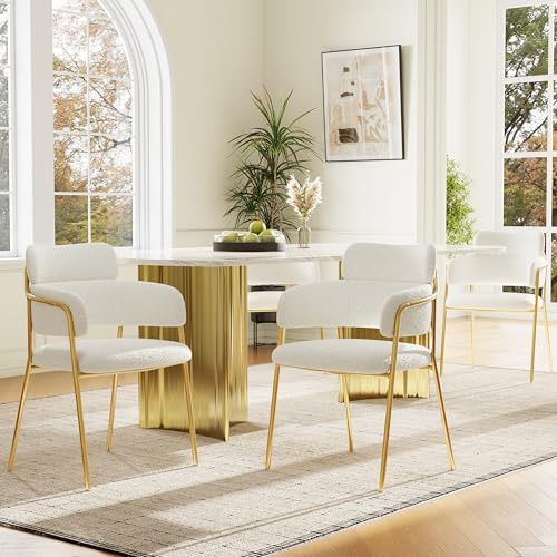 TIZZ Esszimmerstuhl 4 Stück Beige Ergonomischer Moderner Stuhl mit Goldenen Beinen für Wohnzimmer Schlafzimmer Esszimmer
