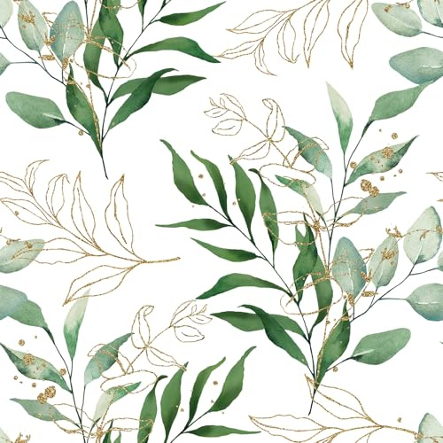 ReWallpaper White and Green Wallpaper Leaves Pattern Contact Paper Self Adhesive for Furniture Cabinets Shelves 44.5CMx3M Bathroom Wallpaper Waterproof Green Leaf Wall Paper Roll Removable