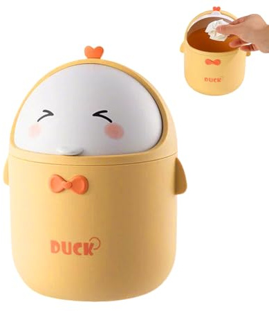 KUIZHEN Desktop Bin, Tea Bag Bin Desk Bins Mini, Mini Deskbin with Lid | Cute Carton Desk Top Bins for Home Office Bedroom Car Kitchen (Yellow)