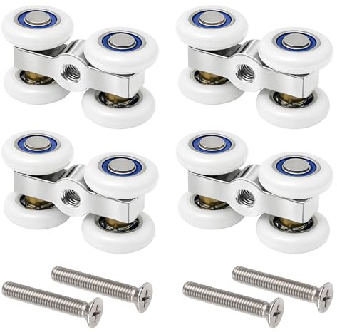 Schiebetürrollen Set, 4 Stück Rollen für Schiebetüren, Leise Laufrollen Schiebetür, Duschrollensystem mit M6-Gewinde, Ø 20 mm, Geeignet für Duschtüren, Fenster Und Glasschiebetüren