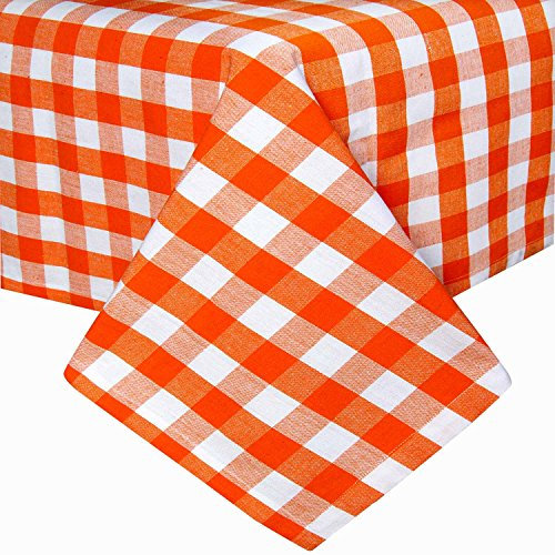 Homescapes Karierte Tischdecke orange-weiß 137x137 cm, Vichy-Karo Tischtuch quadratisch, waschbar & pflegeleicht aus 100% Baumwolle