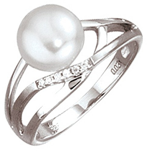 Jobo Damen-Ring aus 14 Karat 585 Weißgold mit Perle und 6 Diamanten