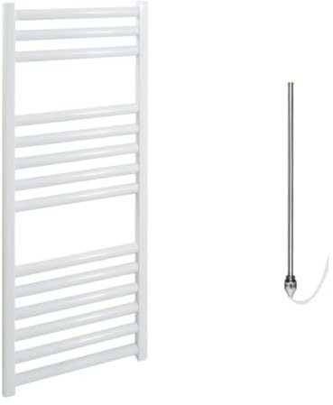Sol*Aire Heating Products Bray Straight Electric Heated Towel Rail/Warmer/Radiator, White. Round Tube, 25mm Bars, High Output. For Bathroom, Kitchen, 800 x 300