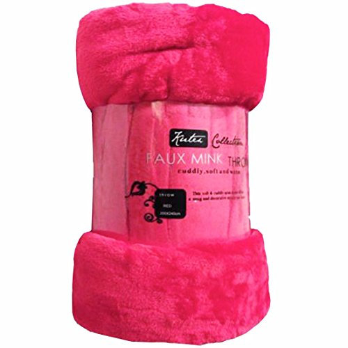 Laura Secret Fleece Faux Fur Roll Mink THROW Throws/Bed Blanket Beautiful Colours (Single, Fucshia Pink)