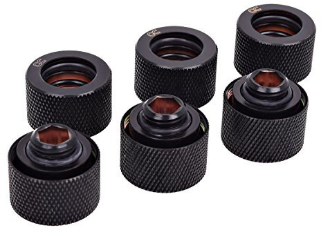 Alphacool 17385 HT 16mm HardTube Anschraubtülle G1/4 für Plexi-Messingrohre - Gerändelt - Dunkelschwarz Sixpack (25.5 mm, 22 mm, 17 mm) - Kühlgebläse für Server, Desktop