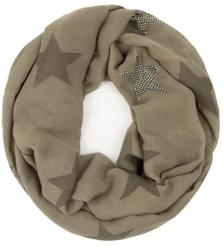 Glamexx24 Loop Schal mit Sternenmuster - Damen Leichter Langschal, Schlauchschal, Loopschal Tuch in vielen Farben SC20170401, Kamell