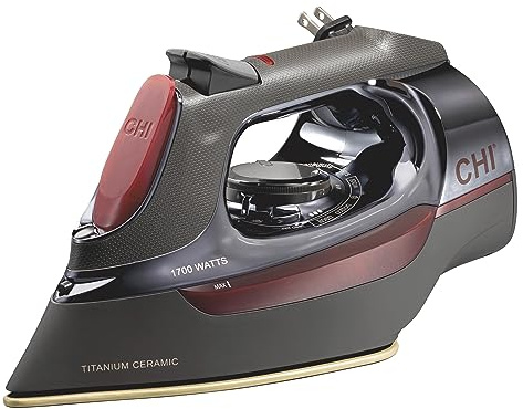 CHI Steam Iron with Retractable Cord, Titanium Infused Ceramic Base Plate and Over 400 Steam Holes, Professional Grade, Black Chrome (13109)