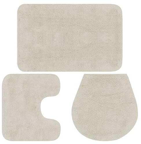 vidaXL Badematte 3-TLG. Weiß Badteppich Badvorleger Deckelbezug Badezimmer Set