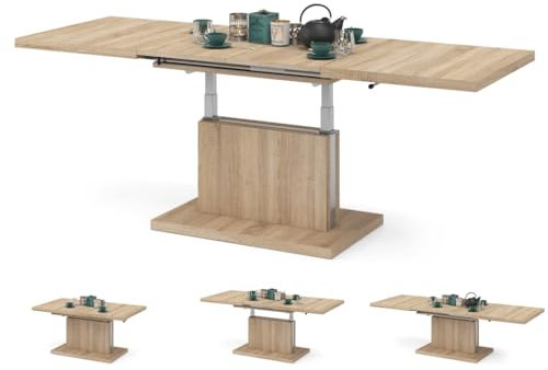 All4All Couchtisch Asti - Kaffeetisch - Wohnzimmertisch – Höhenverstellbar - mit Einlegeplatten - Ausziehbar - Sofatisch - 120x70cm - 05 - Sonoma Eiche