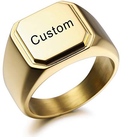 MeMeDIY Personalisierte Gravur Monogramm-Buchstaben-Signet-Ring für Männer Frauen Mädchen Jungen Edelstahl-Hochzeitsringen Benutzerdefiniert Schmuck Bündel mit Ringgrößeneinstellern (Gold)