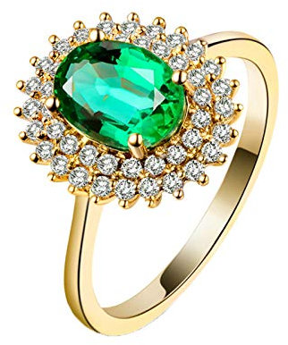 Bishilin Partnerringe Gelbgold 750, Verlobungsring Gold Damen Ring Diamant Echt Blume mit 1.16ct Oval Smaragd Große 53 (16.9)