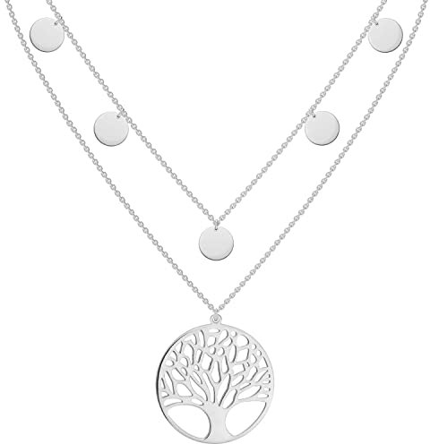 Reskthetic® - Lebensbaum Kette verstellbare 5 Coin Damen Halskette I Frauen Lebensbaumkette Silber aus Edelstahl I Baum des Lebens Kette…