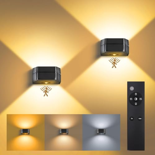 B-right Wandleuchte Innen, Schwarz Wandlampe innen mit bewegungsmelder, Wandleuchten akku für Wohnzimmer, Schlafzimmer, Flur, Balkon, Treppenhaus