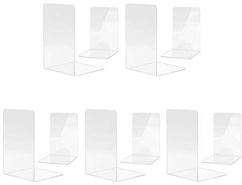 MSDADA -Serre-Livre en Acrylique Transparent, 5 Paires Serre-Livres Enfants,Anti-Rayures Serre-Livres Design, pour Bureaux,Décoratifs, Étagères,Écoles et Librairie