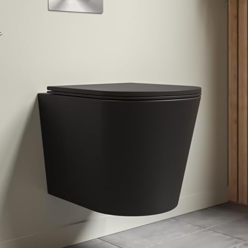 Verona Matt Black Rimless Wall Hung Toilet with Soft Close Seat