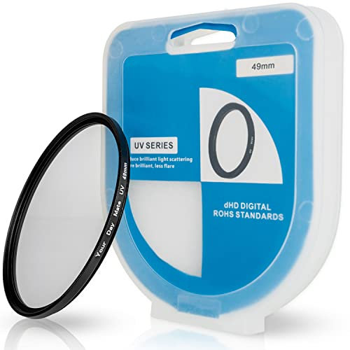 UV Filter mit Filterbox, 1 Pack, Ø 49 mm Sperrfilter, universal kompatibel mit vielen Marken und Modellen, Glasfilter, blockiert ultraviolette Strahlen, Kamera Linsen Schutz, Schutzfilter Cover
