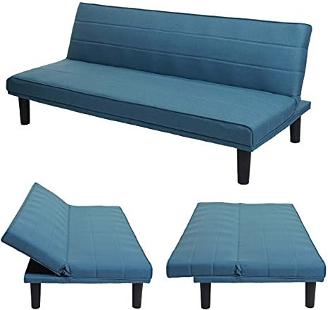 Mendler Schlafsofa HWC-J17, Couch Klappsofa Gästebett Bettsofa, Schlaffunktion Stoff/Textil 165cm - türkis-blau