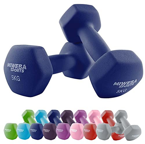 Miweba Sports Neopren Hantelset NKH100 | 𝐏𝐫𝐨𝐟𝐢 Hantel - Hexagon Hanteln Set - Kurzhanteln - Kurzhantel Set - Gymnastikhanteln - Hantel Set - Dumbbell - 0,5-10 Kg (2X 5.0 kg, Königsblau)