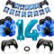 Geburtstagsdeko Jungen 14 Jahre, Gamer Deko Geburtstag, Gamecontroller Luftballons Happy Birthday Girlande Banner Schwarz Blaue Luftballons für Kinder Videospiel Thema Party Zubehör (Blau 14)