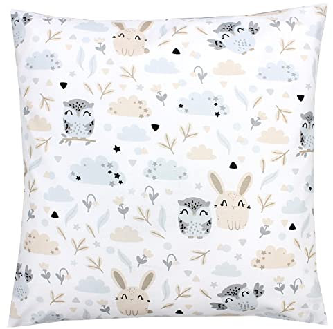 TupTam Kinder Kissenbezug Kissenhülle Dekorativ Gemustert, Farbe: Hase/Eule, Größe: 80 x 80 cm